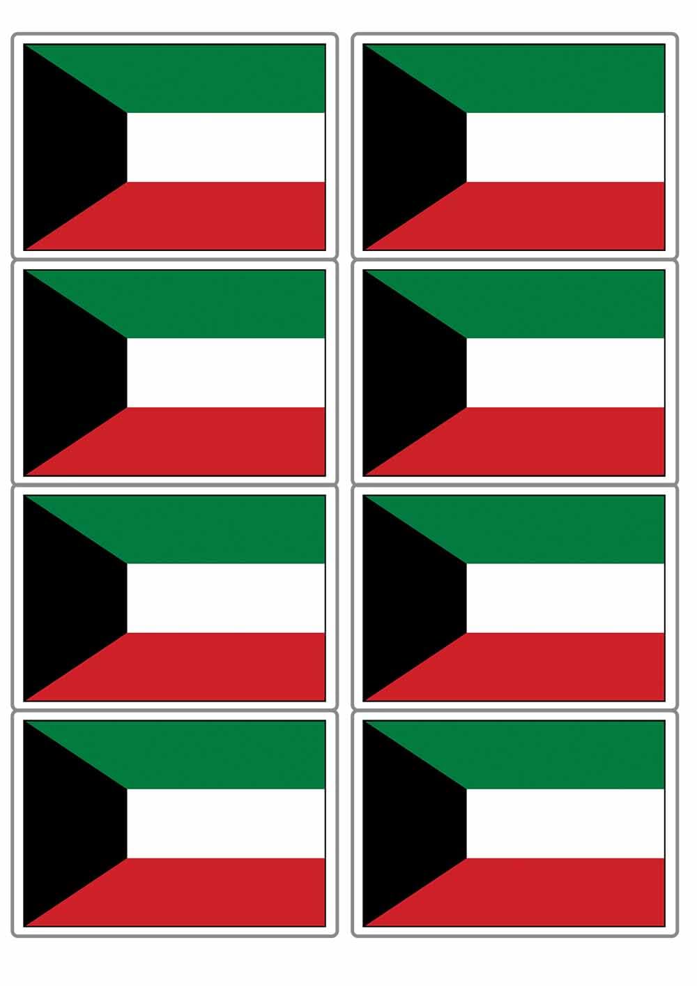 Kuwait National Flag Rectangular Matt Paper Stickers A4 Sheet of 8 (Each Sticker is 99mm x 68mm) (Rectangular)