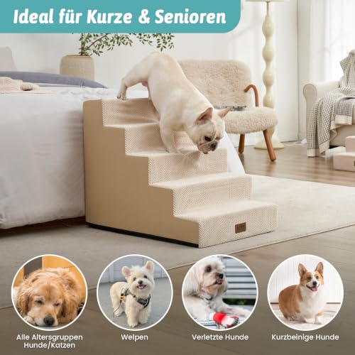COZY KISS Hundetreppe für Kleine Hunde, 5 Stufen Breiter Haustiertreppe