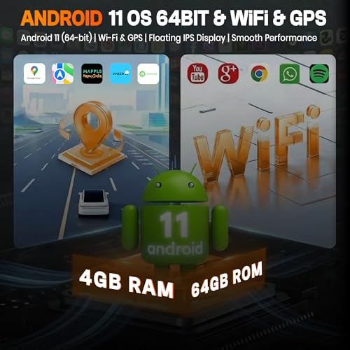 Image of MEGAAUDIO 10.33 inch Android 14 Quad Core Processor Car Music System | Floating IPS Touchscreen | 4GB RAM 64GB ROM | Wireless CarPlay & Android Auto | 4G SIM | 360 Camera Support | WiFi Bluetooth Stereo