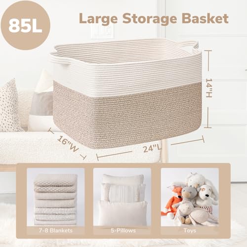 Extra Large Storage Basket, Laundry Basket, Rectangle Cotton Rope Woven Baskets for Toys, Blankets, Towels, 60 x 40 x 35 cm, 85 L, Brown - Cosy Home Interiors Extra Large Storage Basket, Laundry Basket, Rectangle Cotton Rope Woven Baskets for Toys, Blankets, Towels, 60 x 40 x 35 cm, 85 L, Brown - Image 3