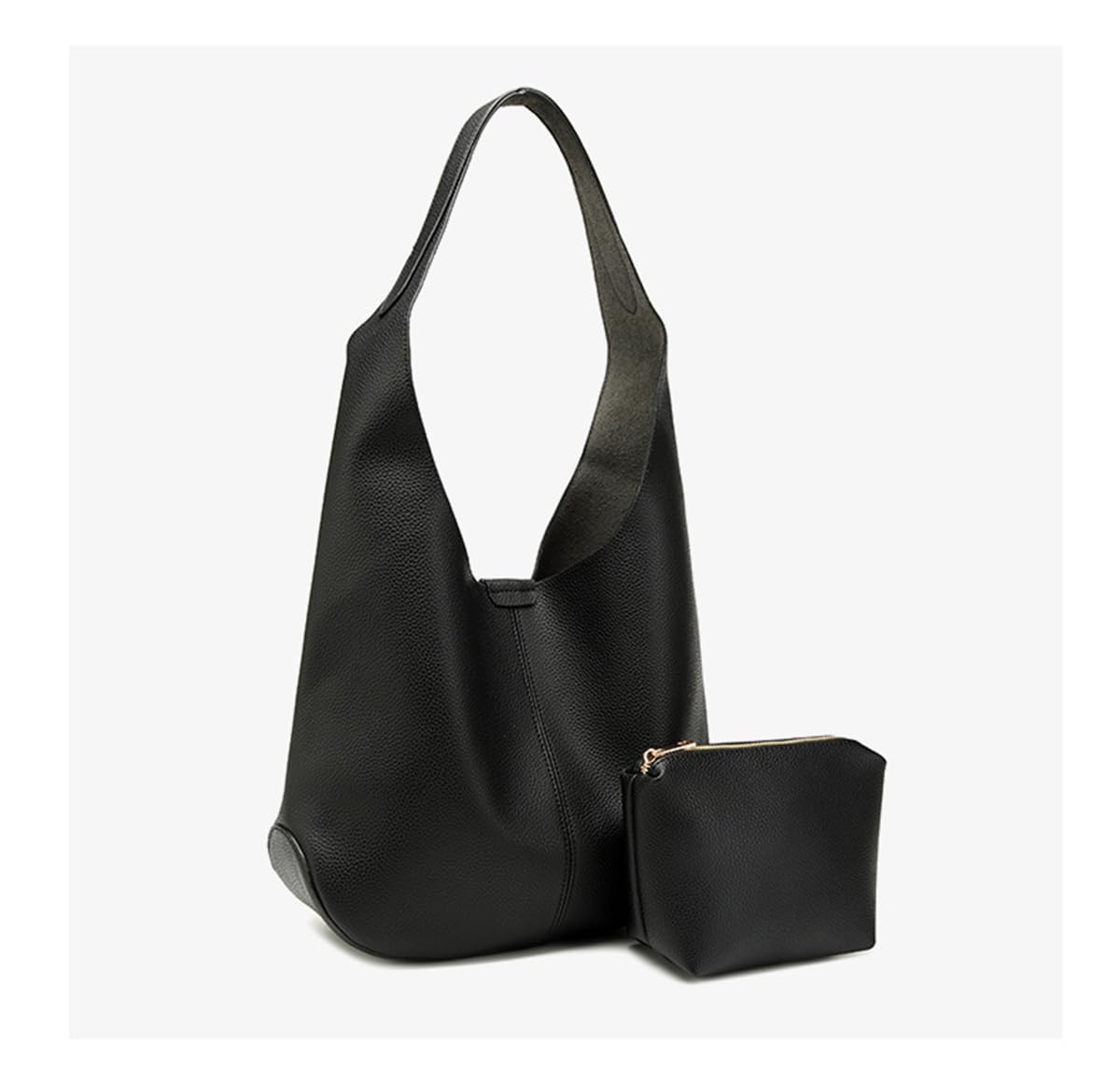 Slouchy Hobo Bags for Women Soft Pebbled Faux Leather Tote Bag Crossbody Bag Shoulder Purses Handbags Foldable Large Capacity 2pcs (Black)