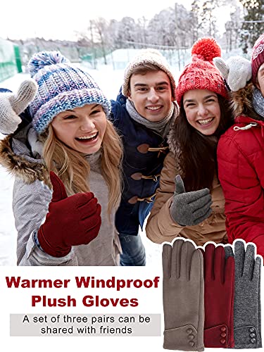 Image of Patelai 3 Pairs Womens Gloves Winter Touchscreen Texting Phone Windproof Gloves Warm Fleece Lined Cold Weather