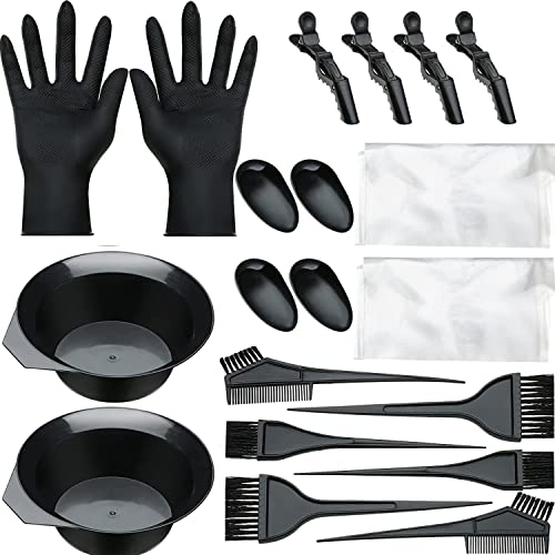 20 Pcs Hair Dye Brush and Bowl Set, Hair Dye Coloring Kit, Hair Coloring Bleaching, Hair Dye Tools for DIY Salon. Hair Tinting Bowl/Dye Brush/Ear Cover/Gloves/Tint Comb