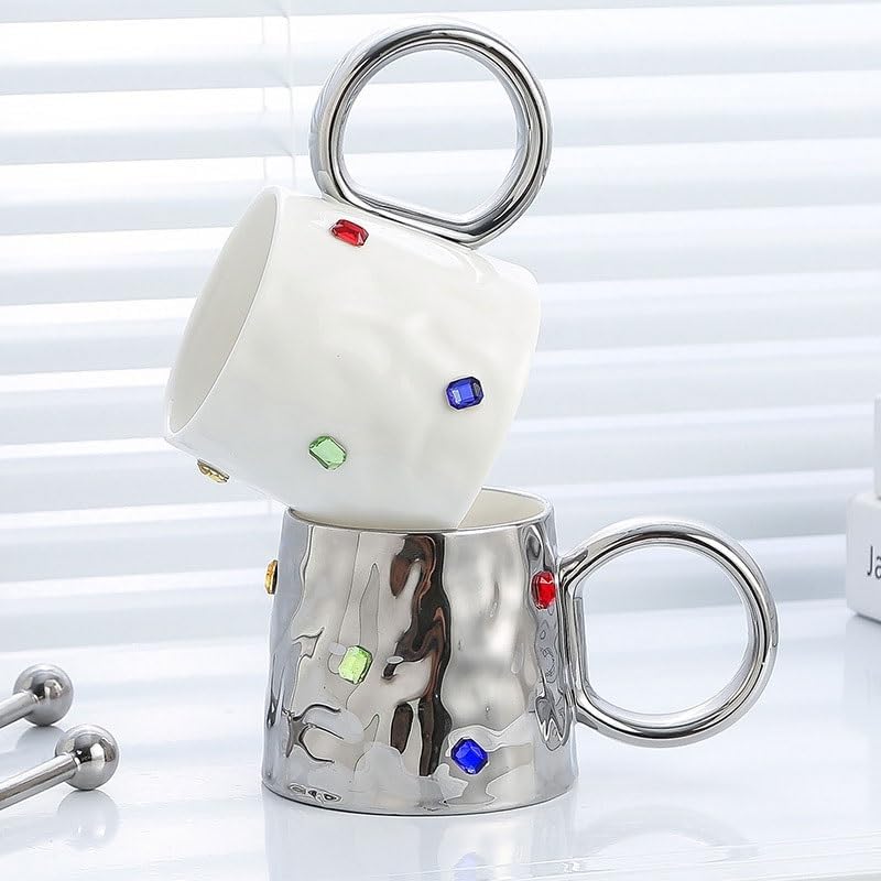 White Inlaid Ceramic Cup Dining Room Home Use Office Couples Gift Breakfast Coffee Cups