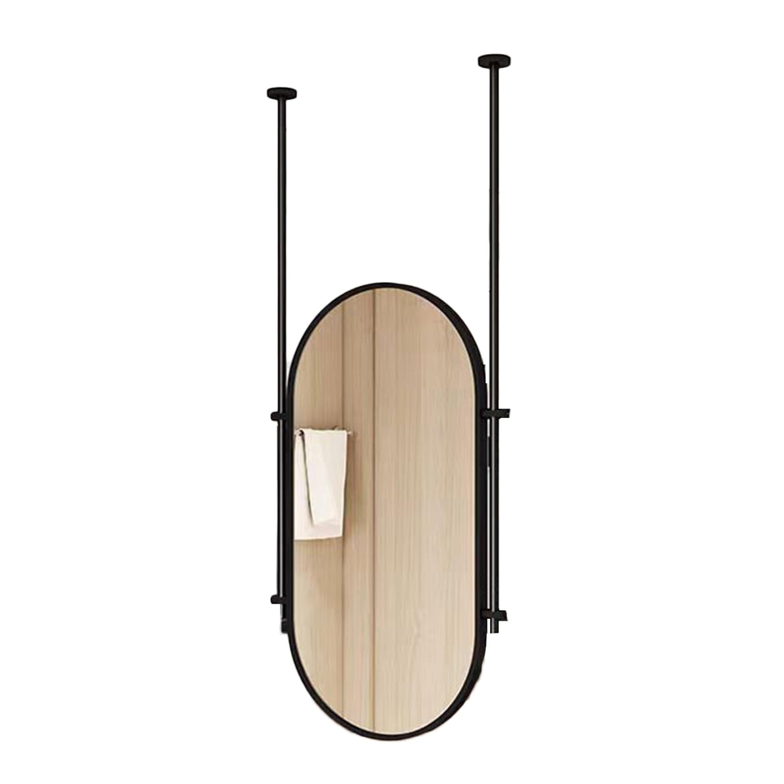 MESOVFCA Oval Ceiling Floating Mirror with Metal Frame, Ceiling-Mounted for Bathroom Vanity Shaving(Black,50x80cm)