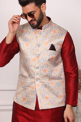 Image of Kurta With Churidar & Multicolor Nehru jacket Set