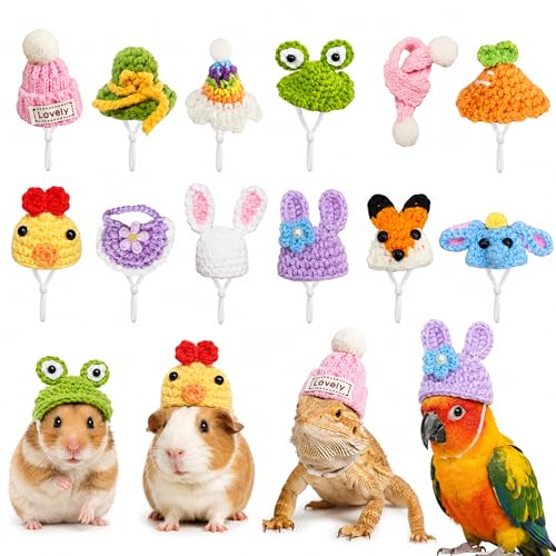 12 Pcs Mini Hamster Hats Crochet Hat Set with Small Pet Scarf Tiny Hats for Small Animals Guinea Pig Snakes Lizards Bearded Dragons Bunny Stuffed Animal Clothes Pet Photo Props (12 pcs)