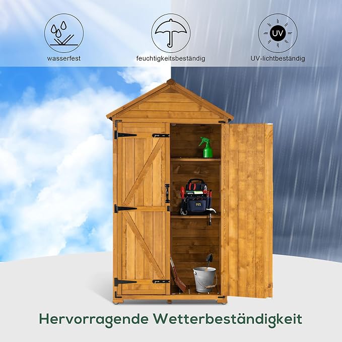 M MCombo Gartenschrank Geräteschuppen Werkzeugschrank Outdoor-Schrank Gartenbox mit Satteldach aus Holz wasserfest Grau/Natur 1000D, 48 X 90 X 178 cm (Natur)