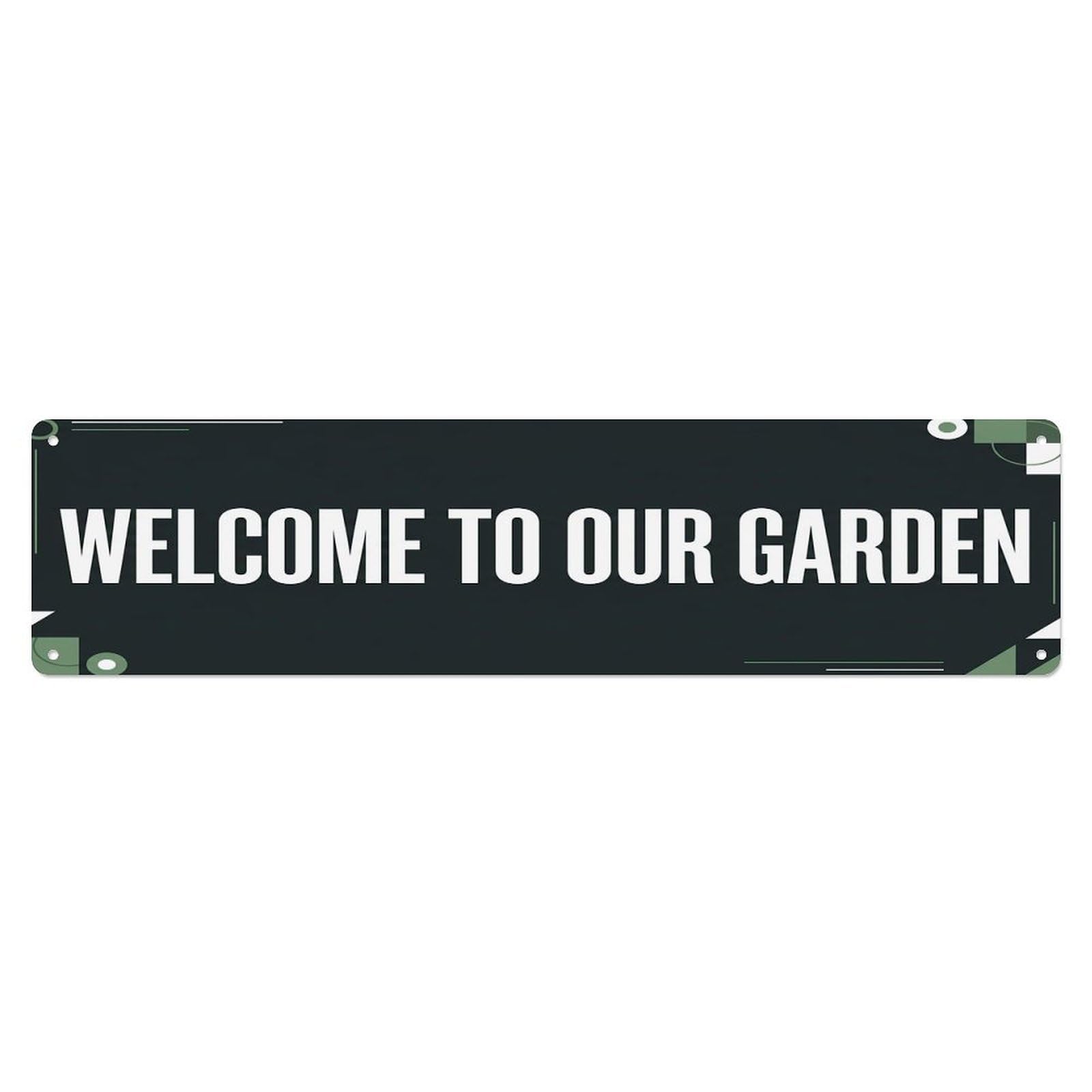 Vintage Welcome to Our Garden Charcoal Metal Tin Sign