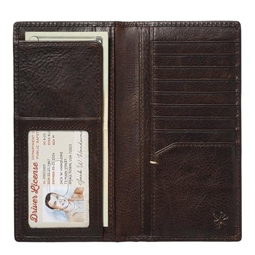 Image of House of Jack Co. Jack Long Bifold Wallet for Men, Full Grain Leather Rodeo Wallet, Mens Long Wallet, Slim Back Pocket Wallet with ID Window, Brown