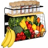 Especiero Magnético para Refrigerador con Repisa de Madera, Organizador de Cocina para Frutas, Verduras, Especias, Estante...