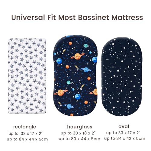 Image of PHF 3 Pack Soft Bassinet Sheets, Space Breathable Comfy Cradle Sheets for Baby Boys Girls Neutral, No Slip Universal Fit for Most Cradle and Bassinet Mattress, Space
