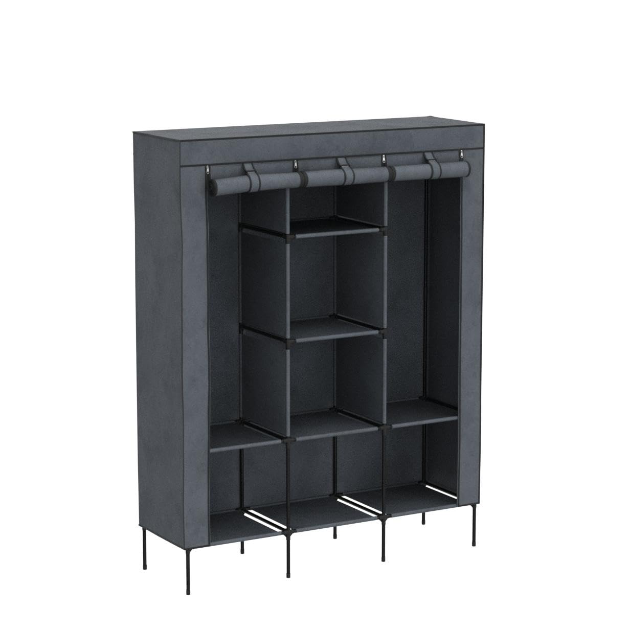 your GEAR Kleiderschrank Grado 130x45x175 cm – Stoffschrank mit 2 Kleiderstangen & 9 Ablagen – Textilschrank XXL Organizer für Schlafzimmer & Kinderzimmer – Faltschrank Garderobe