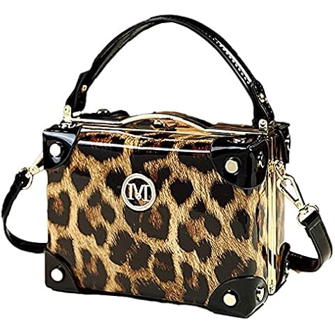 HANSOMFY Fashion Women's Top Handle Satchel Handbags Leather Evening Bag Purses Small Hard Square Box Shoulder Bags (Leopard) Cover