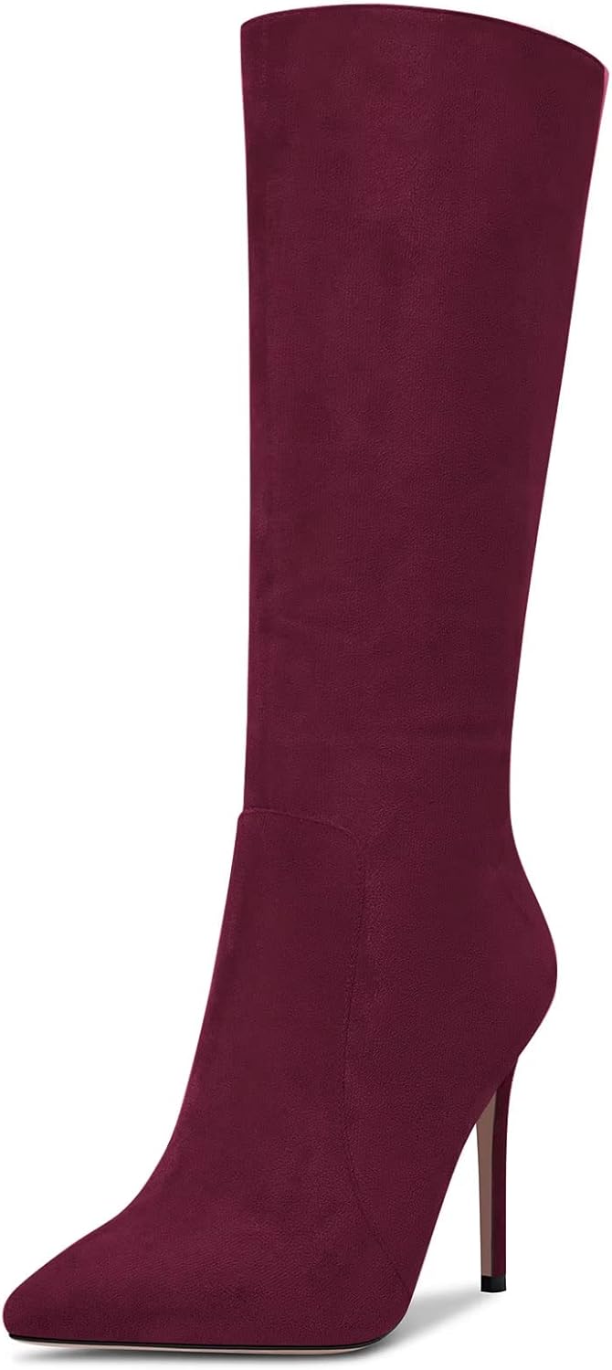 Saekcted Women Stiletto High Heel Close Pointed Toe Mid Calf Zipper Office Clear Classic Boots 3.9 Inches Heels