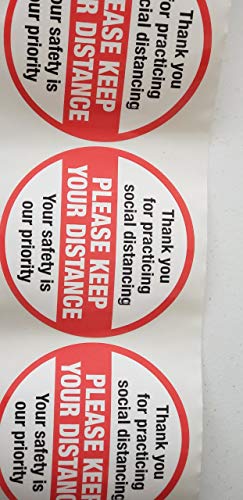 Image of Social Distance Safety Tapes Signs, Please Keep Your Distance, 6 inch Circle 50 X ROLL, Pack of 1 ROLL