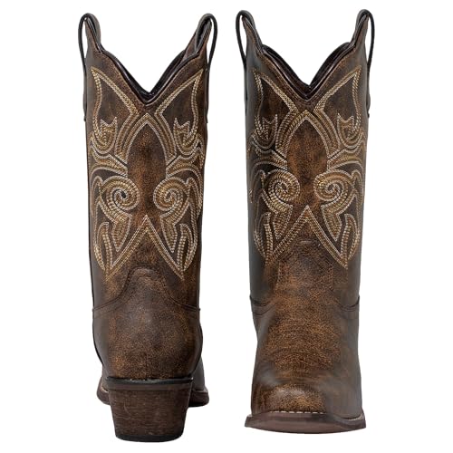J's.o.l.e Women's Square Toe Cowboy Boots Mid Wide Calf Distressed Western Cowgirl Boots2