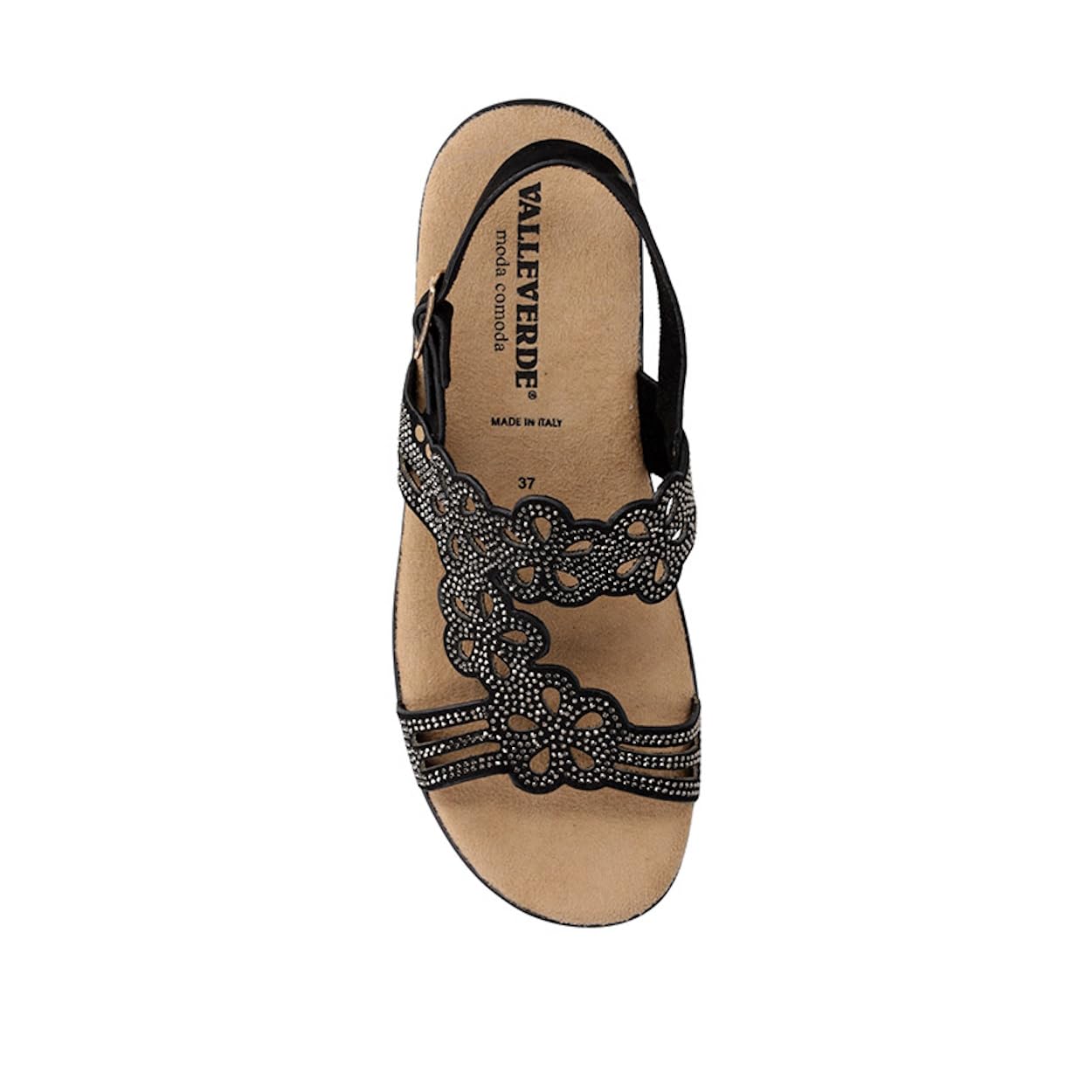 Valleverde 25326 Sandali Confort Donna Tessuto Nero Tacco Zeppa 3Cm Suola Gomma