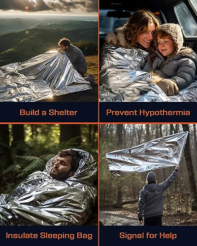 PREPARED4X Large Mylar Blankets 8 Pack - Waterproof Emergency Blanket - Rip and Tear Resistant Survivalist Gear - Emergency Thermal Blanket for Outdoor Survival 82\"x82\"