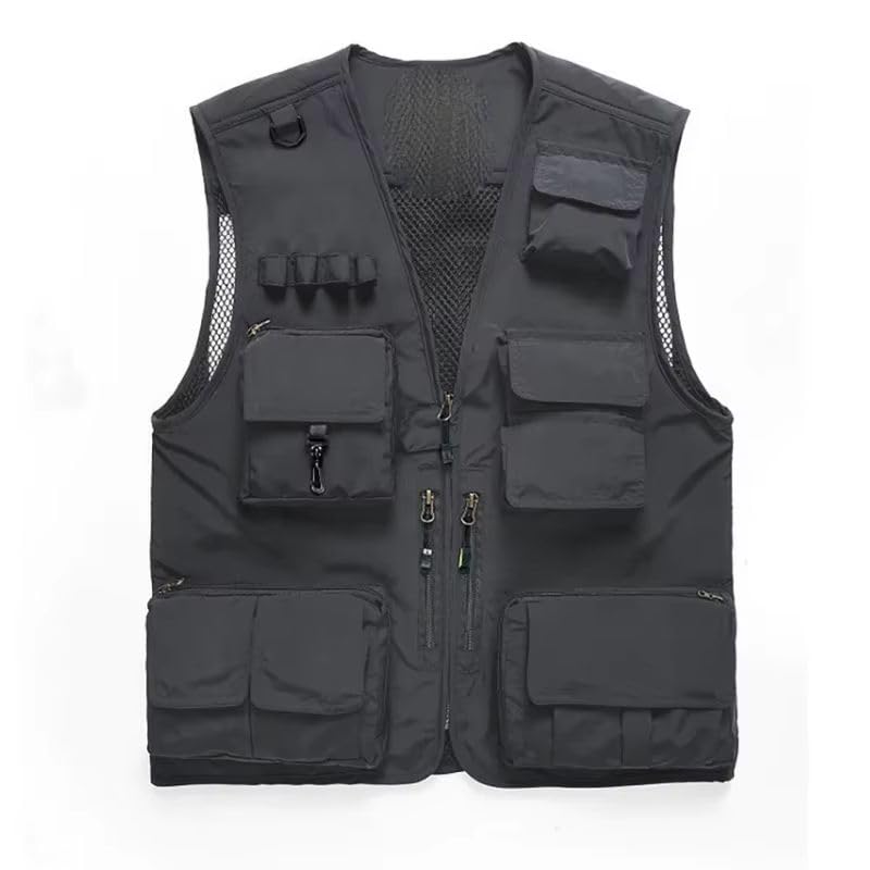 Chaleco de pesca para hombre multibolsillos chaleco fino transpirable cuello en V 4