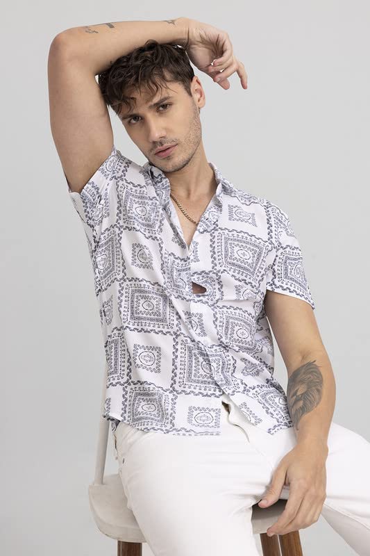 Image of SNITCH Buzau White Shirt Rayon Slim Fit Shirt