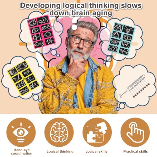 RNHDLY Metall Knobelspiele Set 25 Stück Metall Puzzle Knobelspiele für Erwachsene, Geschicklichkeitsspiele, Geduldsspiel, Metallpuzzle Set für Alle Altersgruppen Geburtstagsgeschenk