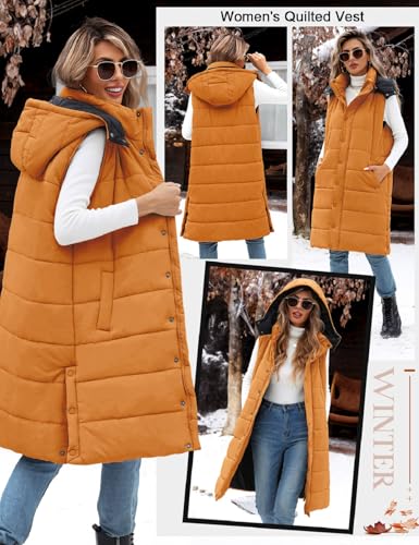 Long Puffer Vest Women With Hood Sleeveless Down Vest Warm Jacket Winter Coat With Pockets2
