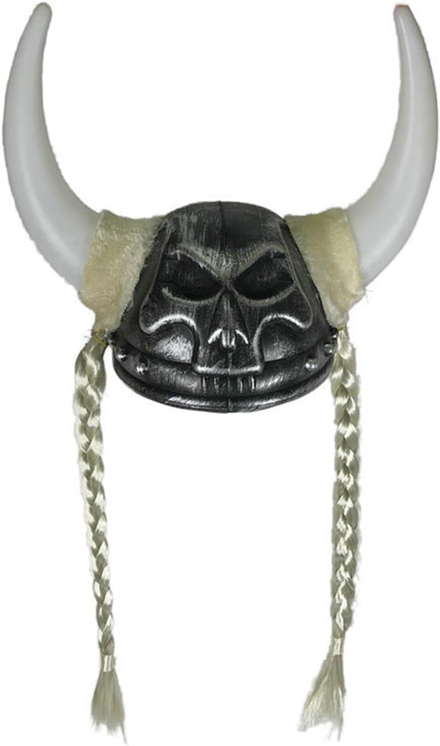 Halloween Pirate Horned Helmets with Braids Vintage Bronze Color for Adult Unisex Nordiac Cultural Event Headpiece Pirate Horned Helmets
