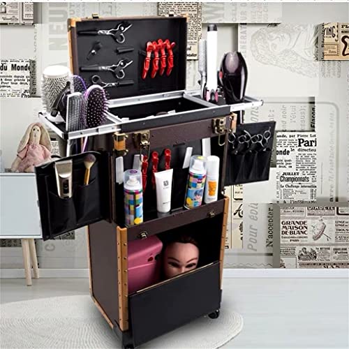 Retro Folding Trolley Ladies Large Capacity Suitcase Cosmetic Bag Makeup Case Rolling Luggage Stylist(E)4