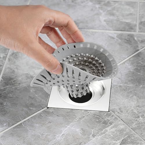 3 Stück Abflusssieb Silikon Haarsieb Dusche mit 1 Stück Reinigungspinzette, 12.5 cm Universelles Duschsieb Haarfänger, für Badewanne, Waschbecken und Küche, Verstopfungsschutz Gegen Haare (Grau)