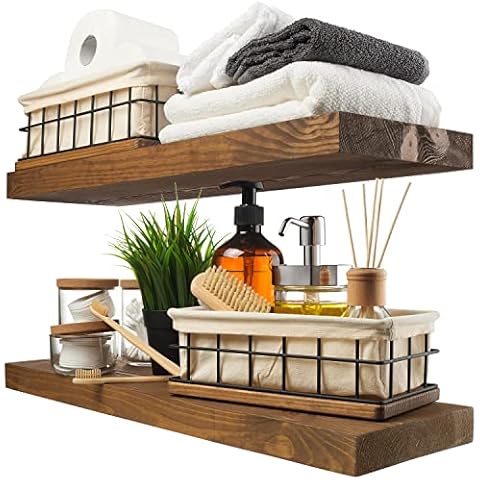 BAOBAB WORKSHOP Wood Floating Shelves Set of 2 - Rustic Shelf 24 inch - Floating Shelf for Wall Mounted - Wide Wooden Wall Shelves for Living Room Bedroom Kitchen Bathroom - Walnut - 24D x 6.7W Cover