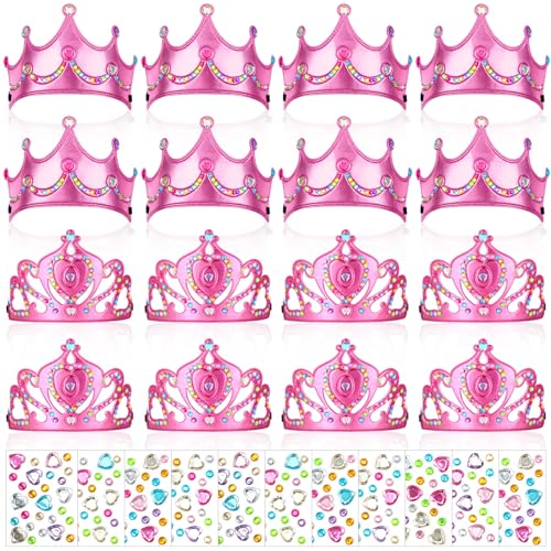 Yaomiao 44 Pcs Foam Crowns for Kids Princess Tiaras Crowns Bulk Diamond Sticker Making Kits for Birthday Party Supplies (Sweet Style)