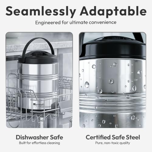 Image of Mumma's LIFE Lunch Box Steel Stainless | 5 Container Multipurpose Dishwasher Safe Tiffin Box for Office Use & School | Silver Finish Meal Carrier for Daily Use