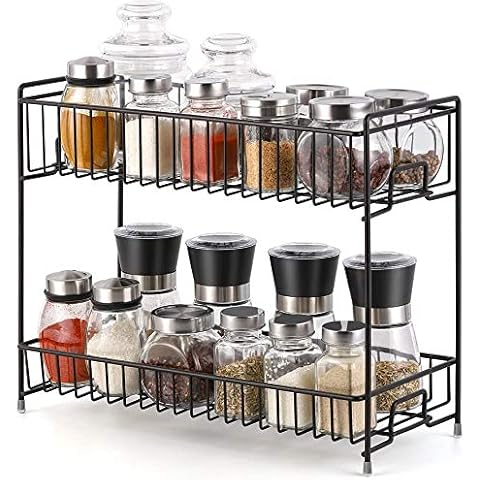 2-Tier Spice Racks Countertop, Spice Rack Organizer Countertop Storage Kitchen Shelf Holder for Spices, Jars, Herbs, Condiments, Oil - Metal Storage Stand for Home Kitchen Bathroom Countertop Storage Cover