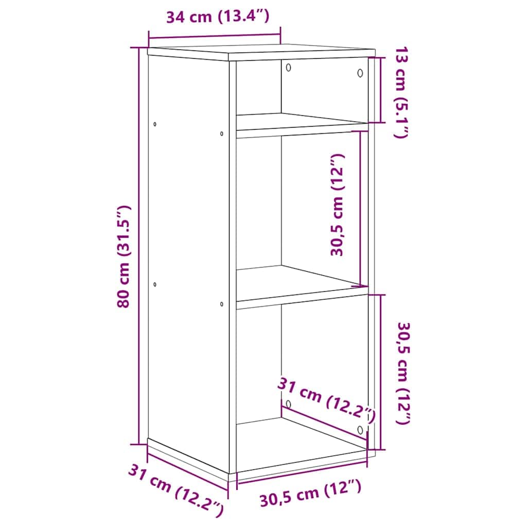 Libreria in legno grigio cemento, 34 x 31 x 80 cm | Scaffale sottile per camera da letto e soggiorno. Pratico ripiano per piante, foto e oggetti decorativi.
