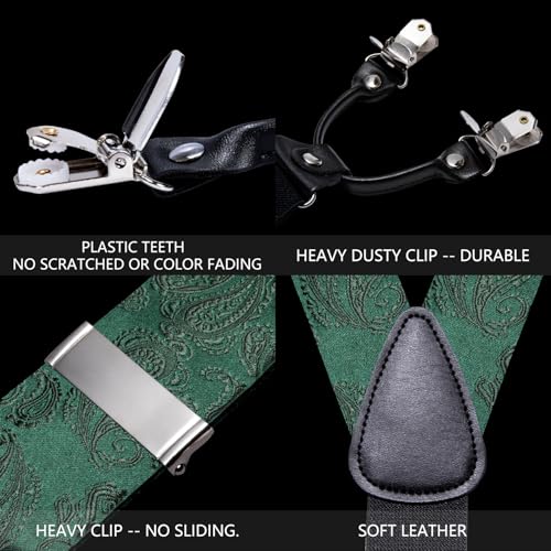 Image of YOHOWA Men Suspenders 6 Clips Strength Adjustable Y Braces Pre-Tied Bow Tie Set Formal Wedding Party