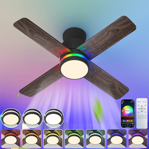 Ventilateur de plafond éclairage RVB 106 cm LED télécommande minuterie