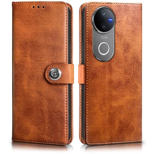 WOW IMAGINE Shock Proof Flip Cover Back Case for Vivo V50 5G (Magnetic Button Flip Case | Wallet Pockets & Stand | Leather Finish | Alder Brown)- Best and cheap mobile covers in India
