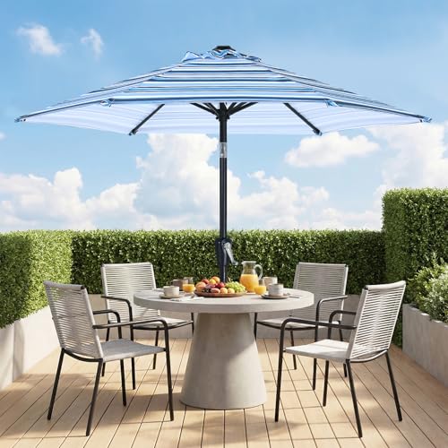 Image of ABCCANOPY 7.5FT Patio Umbrella Outdoor 6 RibsTable Umbrella | Fade & UV Resistant Fabric,6 Fiberglass Ribs,Smooth Crank System,Purple Blue Stripes,Great for Patio,Backyard,Garden,Deck