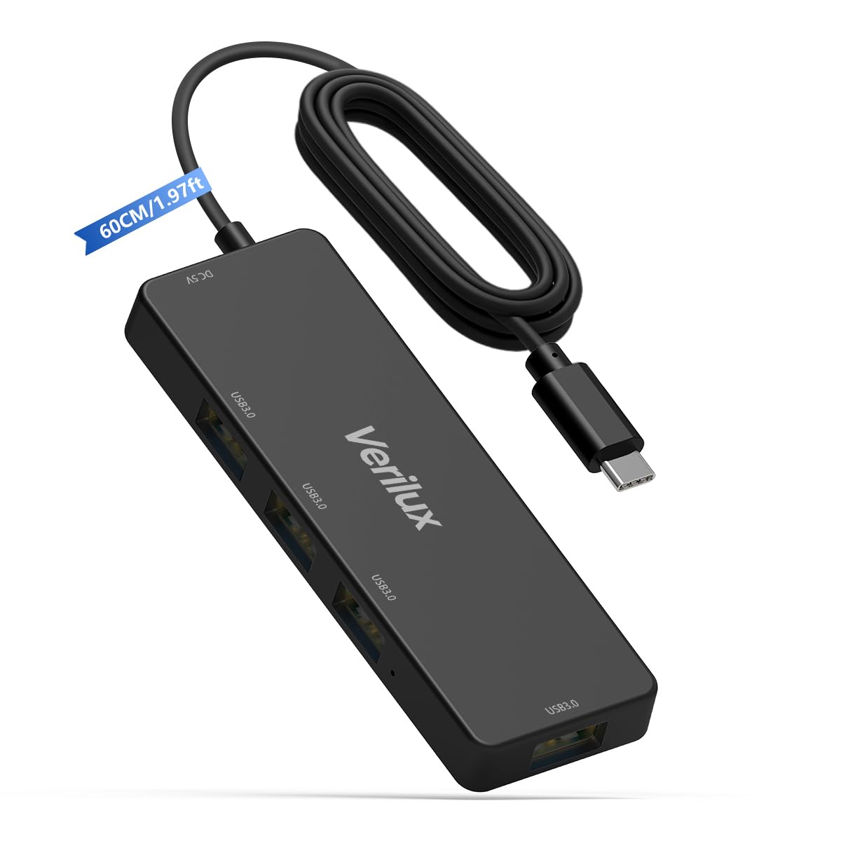 Verilux® USB C Hub Multiport with 4 High Speed 3.0 USB Hub for Laptop USB Type C Hub for MacBook Pro Air C-Type Smartphones Extender with Multi USB Port, 60cm Cable and Type-C Self-Power Port