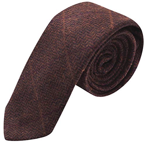 Luxury Mahogany Herringbone Check Necktie, Tweed