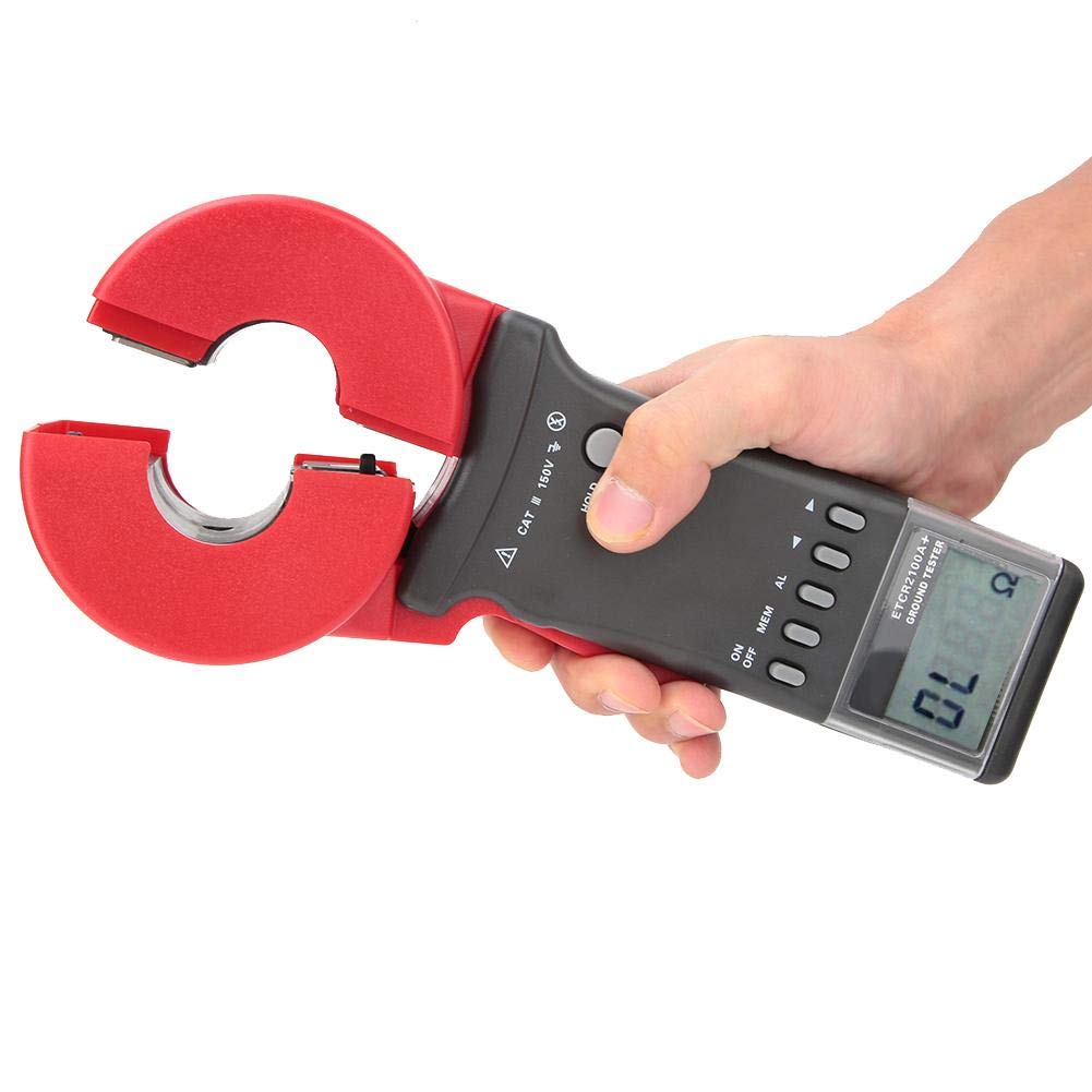 Oumefar Digitale Klemme am Erdungswiderstandstester Handheld LCD Display Messgerät Elektrischer Durchgangsmesser mit Datenspeicher Aluminiumbox (runder Mund)