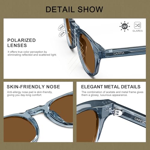 CARFIA Retro Polarized Mens Sunglasses for Womens Chunky Acetate Frame,Stylish Fit Large Face UV Protection Shades3