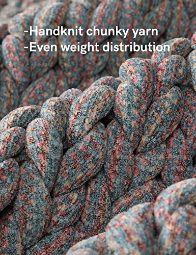 YnM Chenille Weighted Blanket, Handmade Chunky Knitted Design, Soft and Cozy, Temperature Regulating and Breathable, Machine Washable Throw for Sleep or Home Decor (Red Blue, 50x60 Inch, 10lbs)