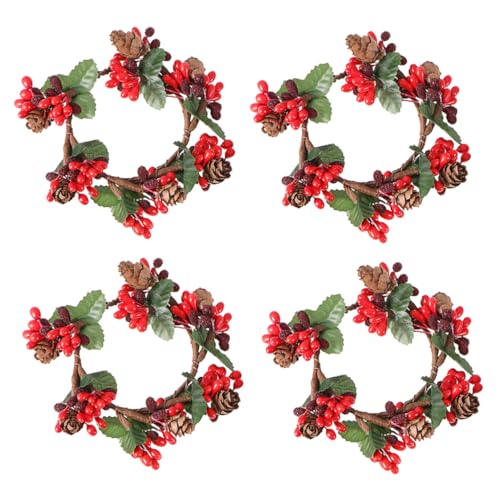 OFFSCH 4pcs Christmas Candle Stand Decor Wreaths Fake Berries for Holiday Home Decoration for Garlands and Festive Atmosphere