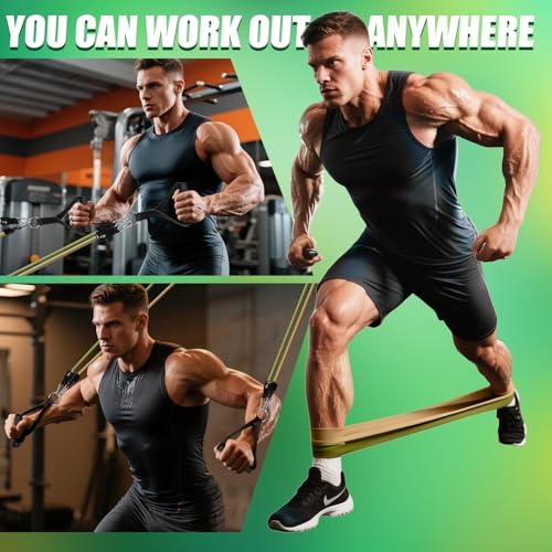 Image of WHATAFIT Resistance Bands, Exercise Bands, Workout Bands with Handles, Door Anchor and Ankle Straps, 5 Resistance Levels Fitness Bands for Strength Training, Physical Therapy, and Home Gym Equipment