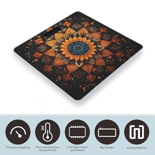Báscula digital de baño Mandala con pantalla LCD brillante miniatura 3
