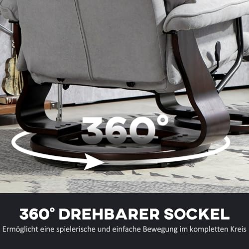 HOMCOM Relaxsessel mit Hocker, Drehbar Liegesessel mit Liegefunktion, Fernsehsessel mit hoher doppellagiger Rückenlehne, Samtoptik, für Schlafzimmer, Wohnzimmer, Grau – Bild 6
