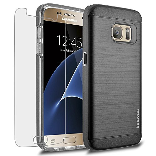 Samsung Galaxy S7 / G930 Case, INNOVAA Luminous Hybrid Armor Case (Not Compatible with Samsung Galaxy S7 Edge / G935) W/Free Screen Protector & Touch Screen Stylus Pen - Black
