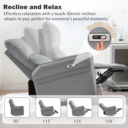 Sillón reclinable gris de piel sintética miniatura 4